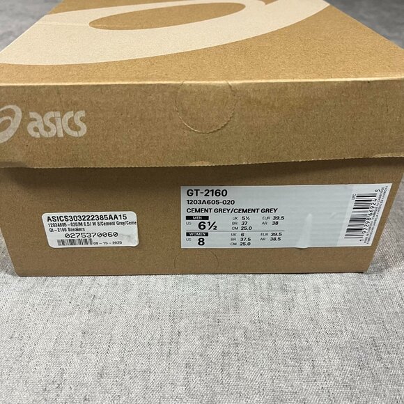 Brand New Asics GT-2160 Cement Grey Shoes 1203A605-020 Men Size 6.5 / Women 8